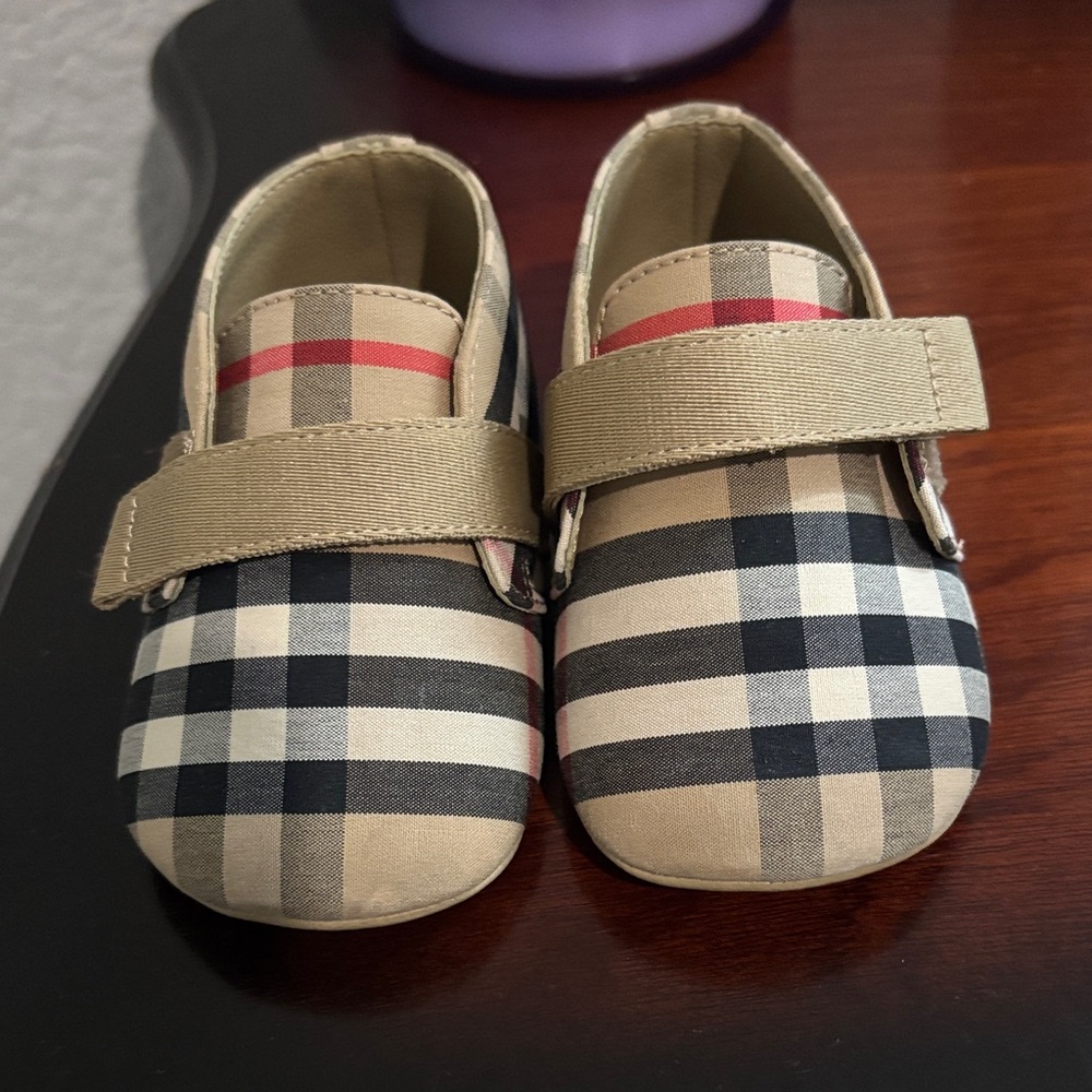 Burberry Beige Plaid Baby Walkers with Red Accent (Comes With Box) Size 19